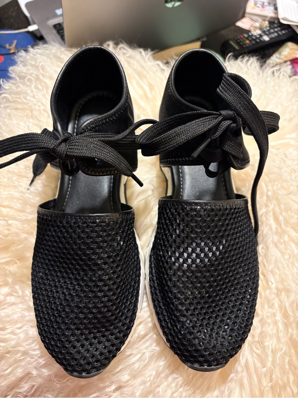 ALL BLACK Black Mesh Cutout Lace-Up Sneakets EU 39